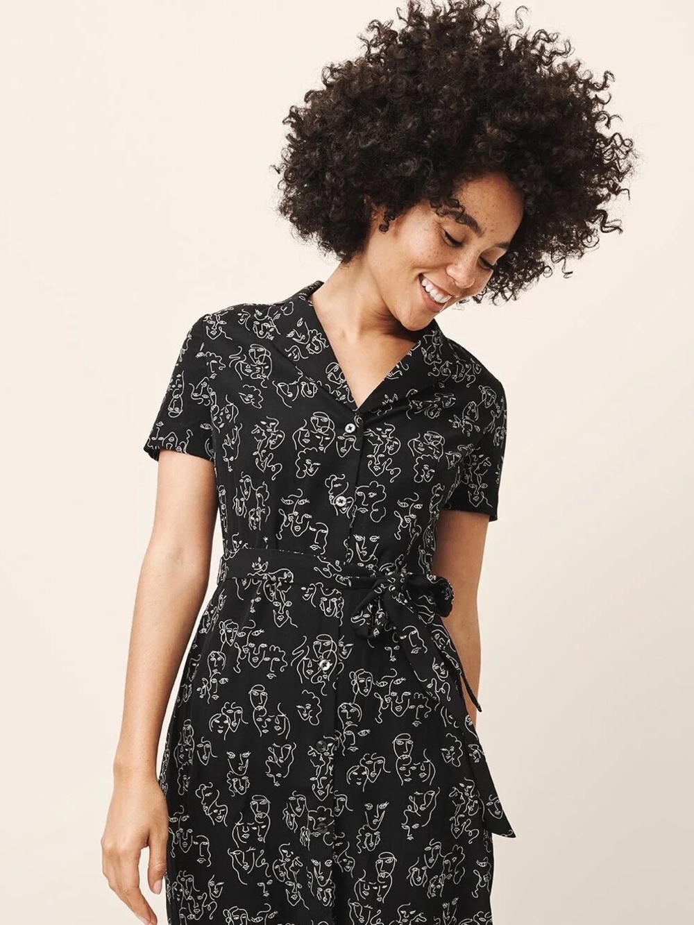 a new day Black Mini Dress with White Abstract Line Print